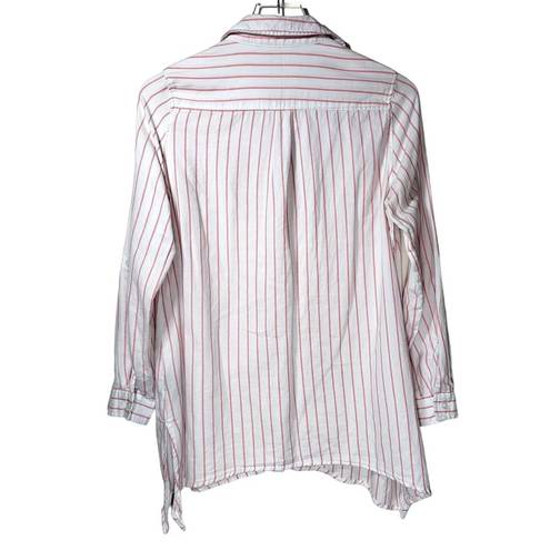 Zac and Rachel  Striped Collared Button Up Roll Tab Sleeves Top in Pink/White