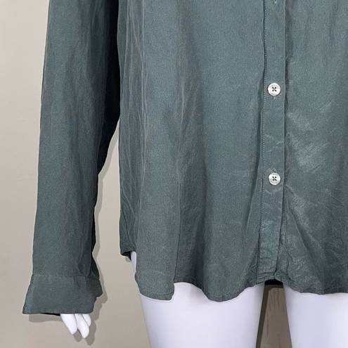 AG Adriano Goldschmied Adriano Goldschmeid 100% Silk Long Sleeve Button Down Tunic in Sage