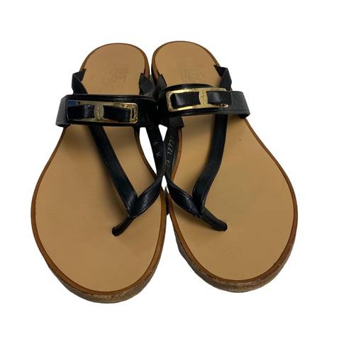 Salvatore Ferragamo  Black Leather Thong Sandals Bow