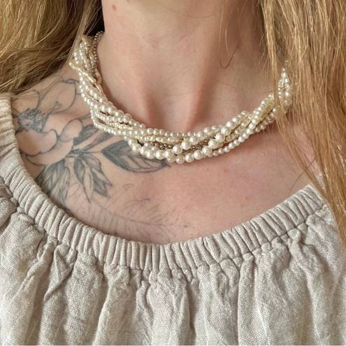 American Vintage Vintage “Hettienne” Mixed Pearls Multi Strand Necklace 18” Freshwater Gold Silver