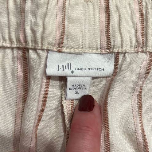 J.Jill  linen stretch Jenna striped belted wide leg crop pants size xlarge .