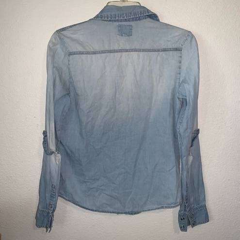 Cello  Chambray Snap Button Up Shirt Distressed