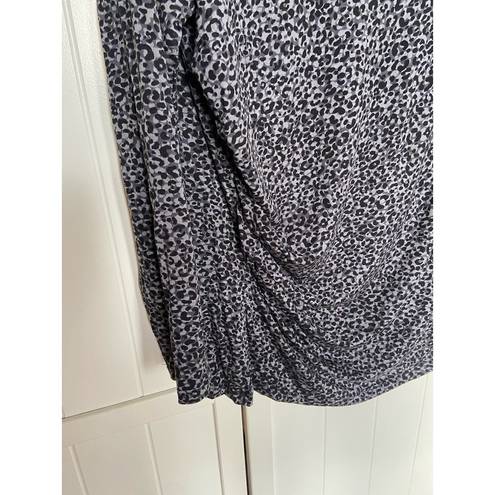 Skinny Girl  Womens Top Size 2X Gray Black Leopard Print Boatneck Side Ruched NEW