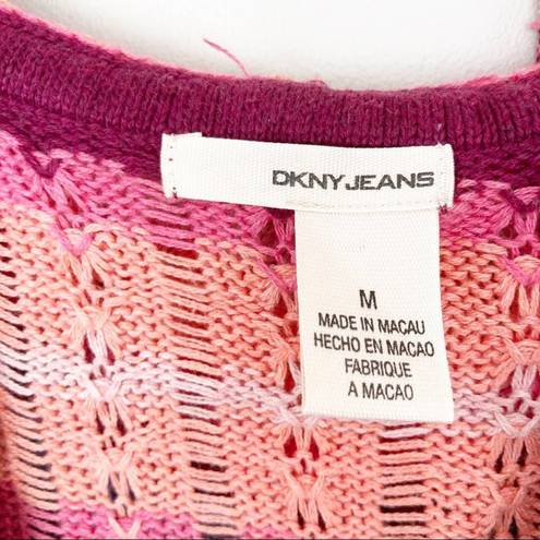 DKNY  Jeans Pink Open Knit Split Neck Sweater Sz M