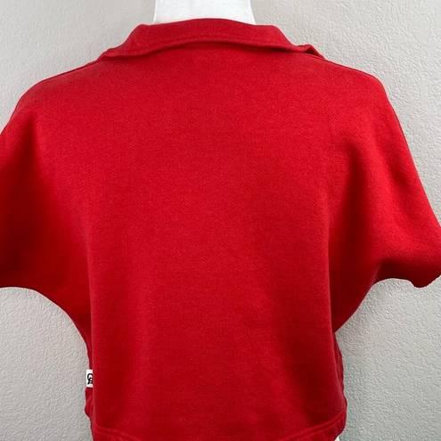 Good American  Red 3/4 Zip Short Sleeve Cropped Sweatshirt Size 0/XS Oversized