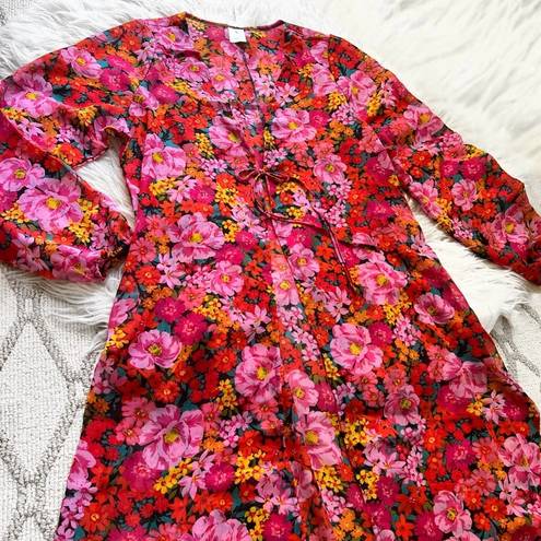 Shade & Shore NWOT  Floral Long Sleeve Deep V-Neck Maxi Kimono Cover Up Dress