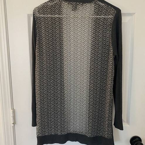 89th and Madison  Gray Cardigan Sweater with Pockets and Sheer Back w/Racoon Accent