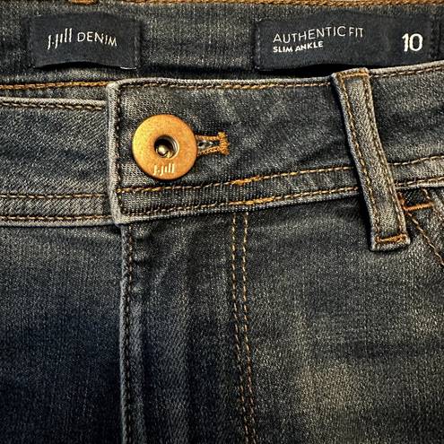 J.Jill  Denim Authentic Fit Slim Ankle Jeans Mid Rise Button Ankle Dark Wash 10