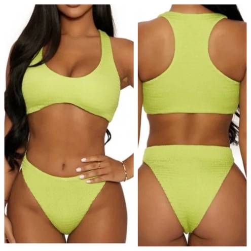 Naked Wardrobe  Swim Lime Smocked 2 Pc Bikini NEW Womens Sz S Style NW-W0538