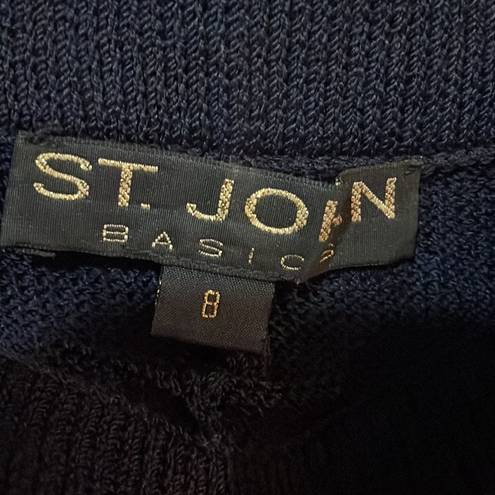 St. John  Basics Navy Blue Santana Knit Wide Leg Pleated Pants