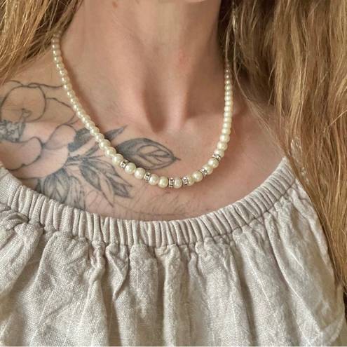 American Vintage Vintage “Baxleigh” White Silver Pearl Necklace 18.5” Marquis Fishhook Rhinestone