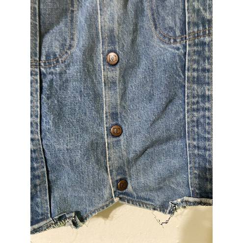 Womens Denim Vest Jacket Snap Button Blue Western Rockability Cowgirl 90's XL