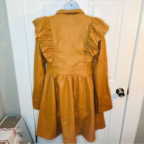 Aura  Exaggerated Ruffle Double Breasted Coat Camel L NWT