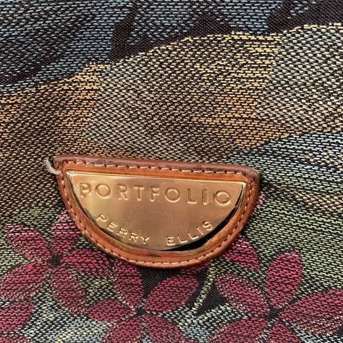 Perry Ellis Vintage 70s/80s  Portfolio Tapestry Leather Trim Shoulder Bag Purse