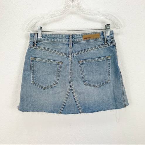 GRLFRND  The Eva Denim Skirt in Car Wash Blue Cut Off Revolve Size 27