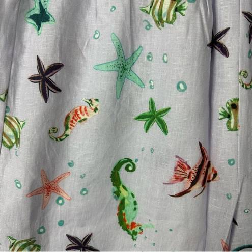 Hill House Size S The Skylar Pants Sea Creatures Linen Wide Leg Pockets NEW