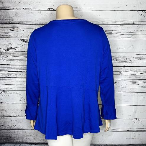 Isaac Mizrahi  Live! 2X Royal Blue Tiered Ruffle Peplum Hem Rayon Knit Top Blouse