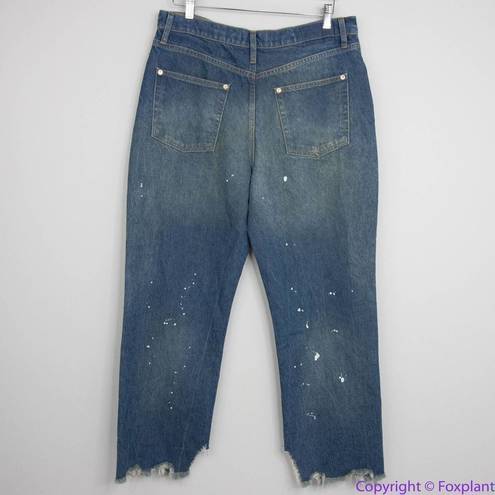 Free People NEW  paint splatter raw hem cropped Maggie straight jeans, 31