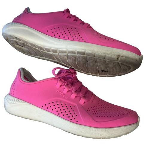 Crocs  LiteRide Pink Pacer Perforated Lace Up Shoes Womens