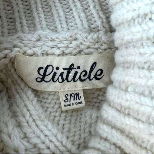 Listicle  Cozy Cable Knit Turtleneck Sweater Pointed Hem Cream S/M