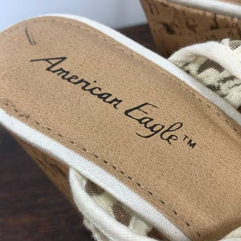 American Eagle  Women's Ivory Lace Peep Toe Cork Wedge Sandals White Size 8 WIDE