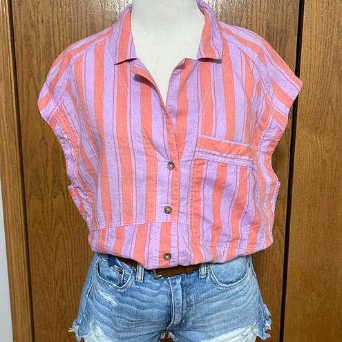 We The Free  Striped Sleeveless Button Up Shirt Size M