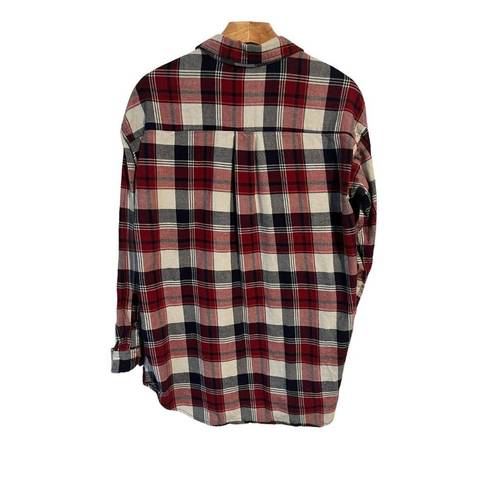 Staccato  Shirt Flannel Womens Medium Red Blue Button Up Plaid Pocketed Winter