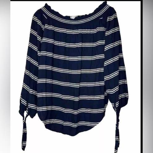 Beach Lunch Lounge Womens Size Small Navy Blue Ivory Striped Nautical Preppy Top