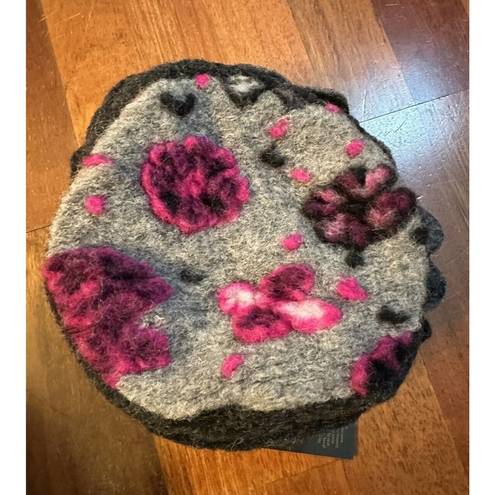 ma*rs Lafenice Wool Hat . Maisel Style Gray Pink Purple Flowers NEW MADE IN ITALY