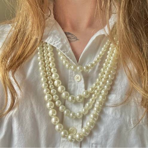 American Vintage Vintage “Olwen” Four Strand Statement Pearl Necklace Long Classic Maximalist