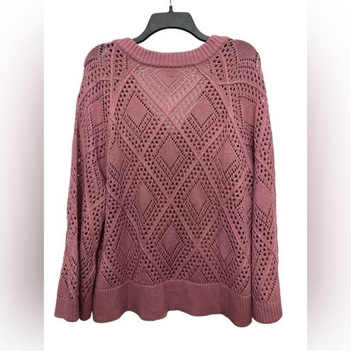 Torrid  Pointelle Pullover V-Neck Sweater Size 1 1X Foxglove Pink Open Knit