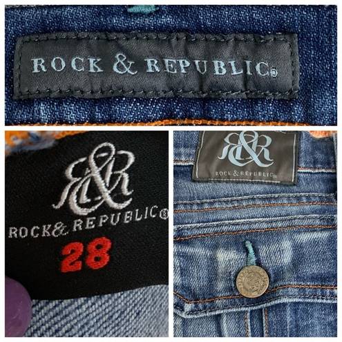 Rock & Republic  Women's 8" Low Rise Boot Cut Jeans Medium Blue Wash Size 28