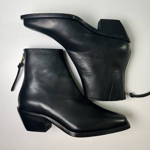 All Saints Leather Black Square Toe Block Heel Ankle Lenora Western Booties 6