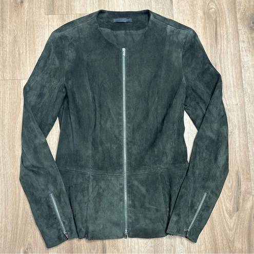 The Row  Anasta Lambskin Leather Zip-Front Peplum Jacket Sz 10 Olive Green EUC