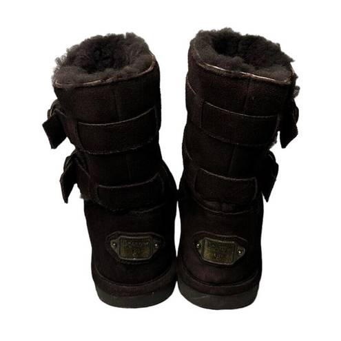 BEARPAW  Quinn II Sheepskin Wool Brown Lined Suede Hook Loop Warm Boots Womens 8