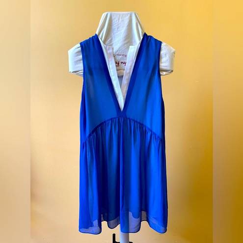 Sandro Paris V Neck Mod Color Lined Shift Flowy Mini Dress Blue Size 1 Small