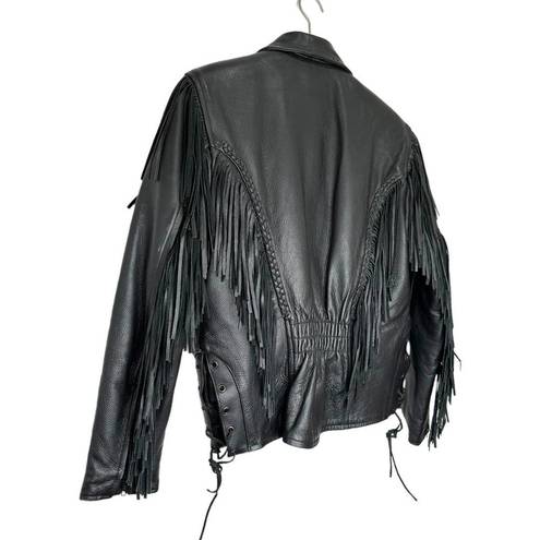 Antelope  Creek Leather Motorcycle Fringed Riding Black Jacket Size Medium