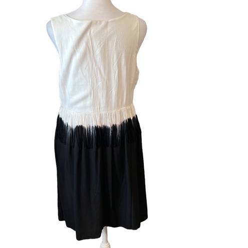 Olive & Oak  gorgeous NWOT white grey black fringed sleeveless dress