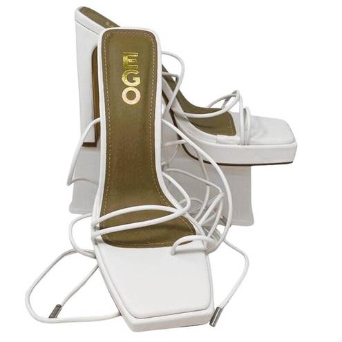EGO NWOT ~  Gemini Strappy White Square Toe Lace Up Platform Heels ~ Women's 7