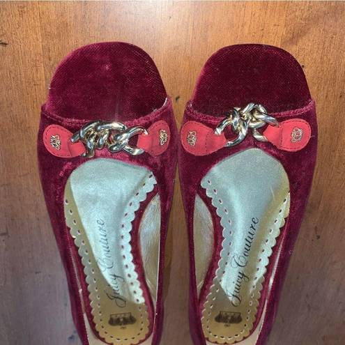 Juicy Couture Retro  Pam & Gela Maroon Velvet Open-Toed Ballet Flats