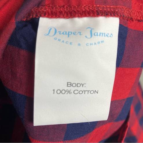 Draper James Draper Jane button up shirt 8 long sleeve plaid western ruffle navy blue red