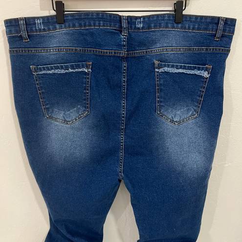 Pretty Little Thing Plus Dark Blue Ripped Detail Step Hem Skinny Jeans Size 22 New