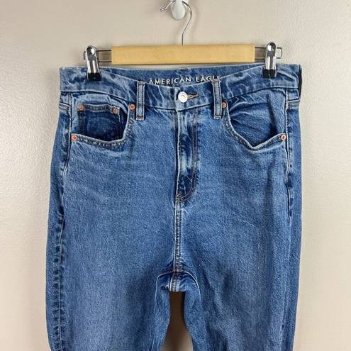 American Eagle  Curvy 90s Bootcut Jeans Size 8 High Rise Distressed Blue Denim