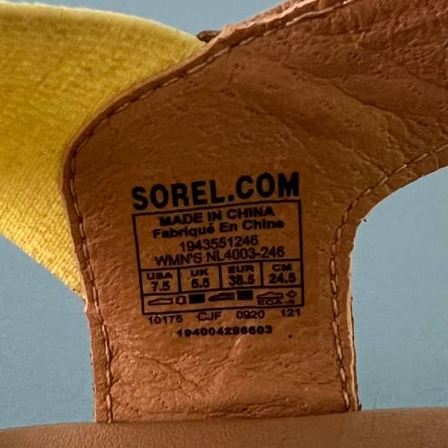 Sorel Cameron Colorblock Yellow Multicolor Leather Platform Flatform Sandals