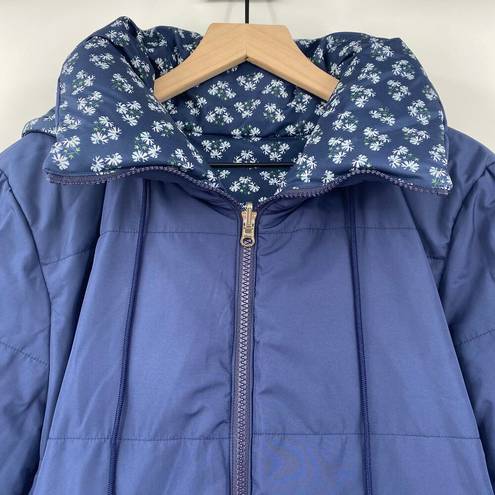 Hill House  Edie Reversible Puffer Jacket Two Sided Zip Coat Posies Navy Womens S