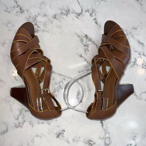 Loft Ann Taylor  Sandals Leather Size 9 Brown 3" Heel Woman’s Open Toe Buckle