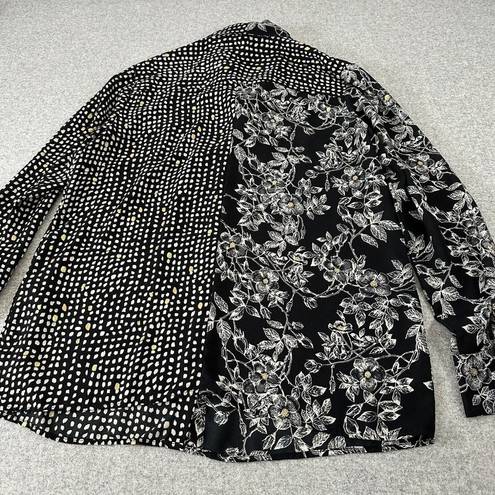 Joseph Ribkoff  Womens 12 Tunic Top Button Blouse Mixed Print Black White Gold