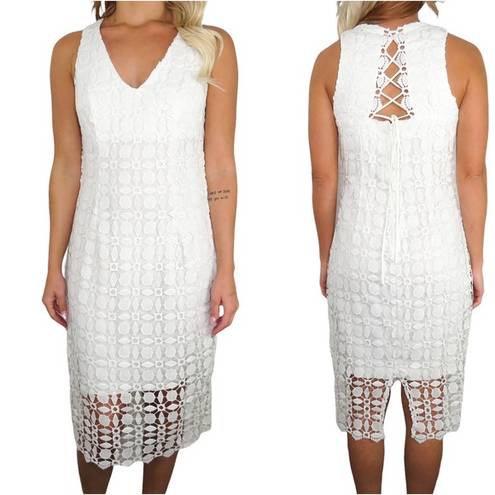 Bisou Bisou  White Lace V-Neck Lace Up Formal Mini Dress Size 8