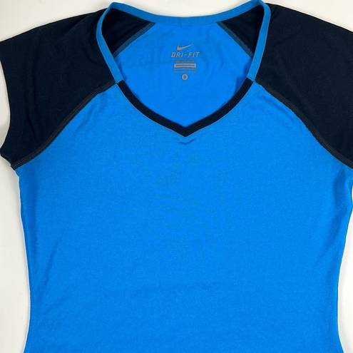 Nike Dri Fit Short Sleeve Blue Black V-Neck T-shirt Size Small