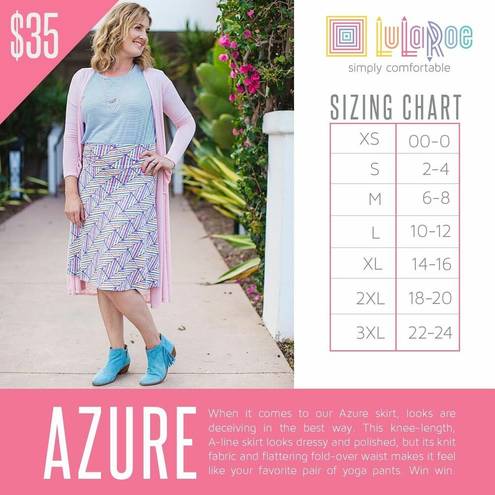 LuLaRoe  Azure Skirt Aqua Yellow Geo Print SZ L